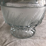 Old candy box in cut and chiseled smoked glass with ART DECO ears of wheat decorations