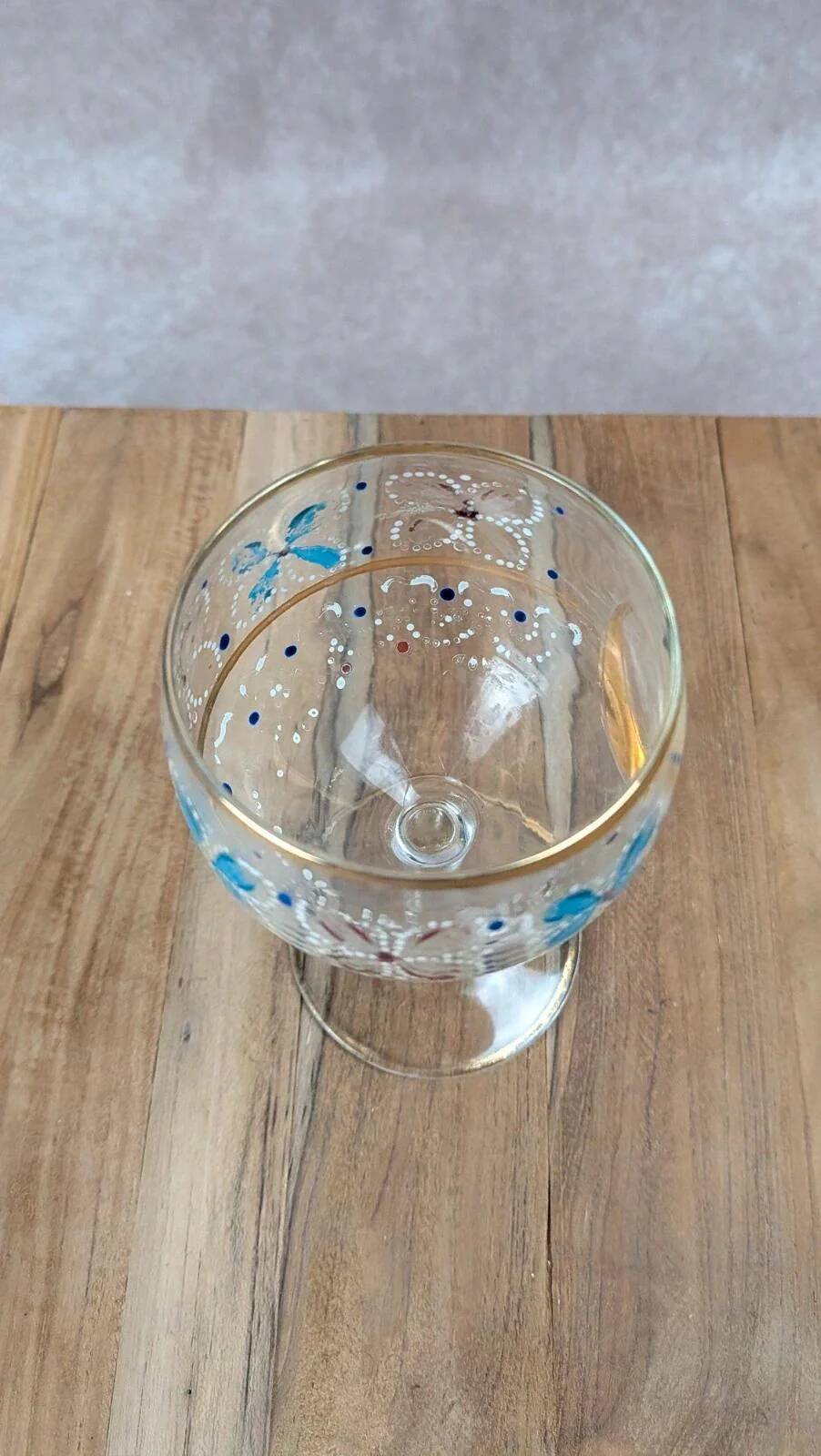 Verre à pied vintage décor peint France années 50
