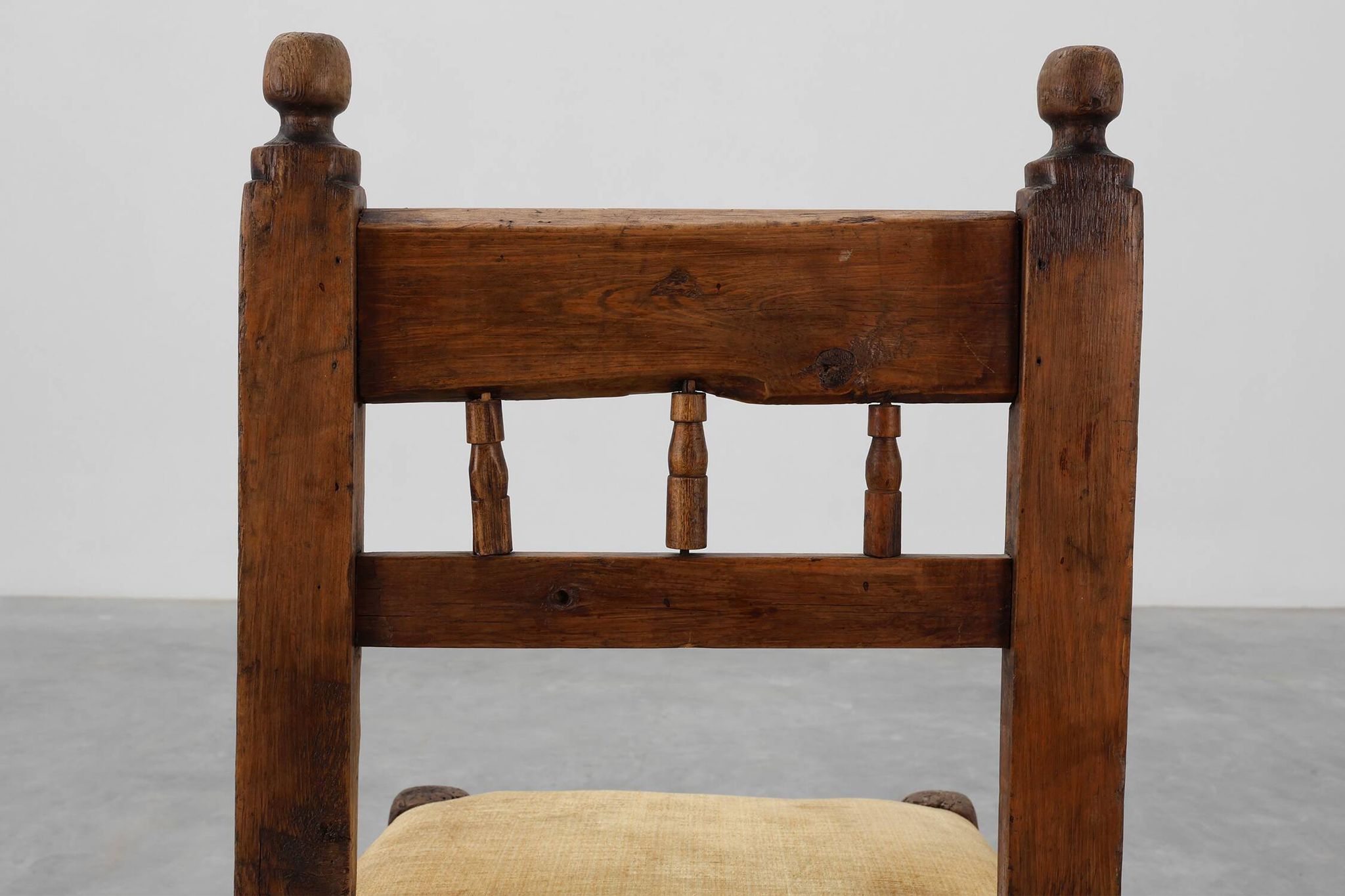 19th Century Spanish Hand-Carved oak Side Chair with Velour Seat