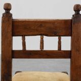 Chaise d'appoint espagnole en chêne sculpté et assise en velours, XIXe siècle