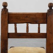 19th Century Spanish Hand-Carved oak Side Chair with Velour Seat
