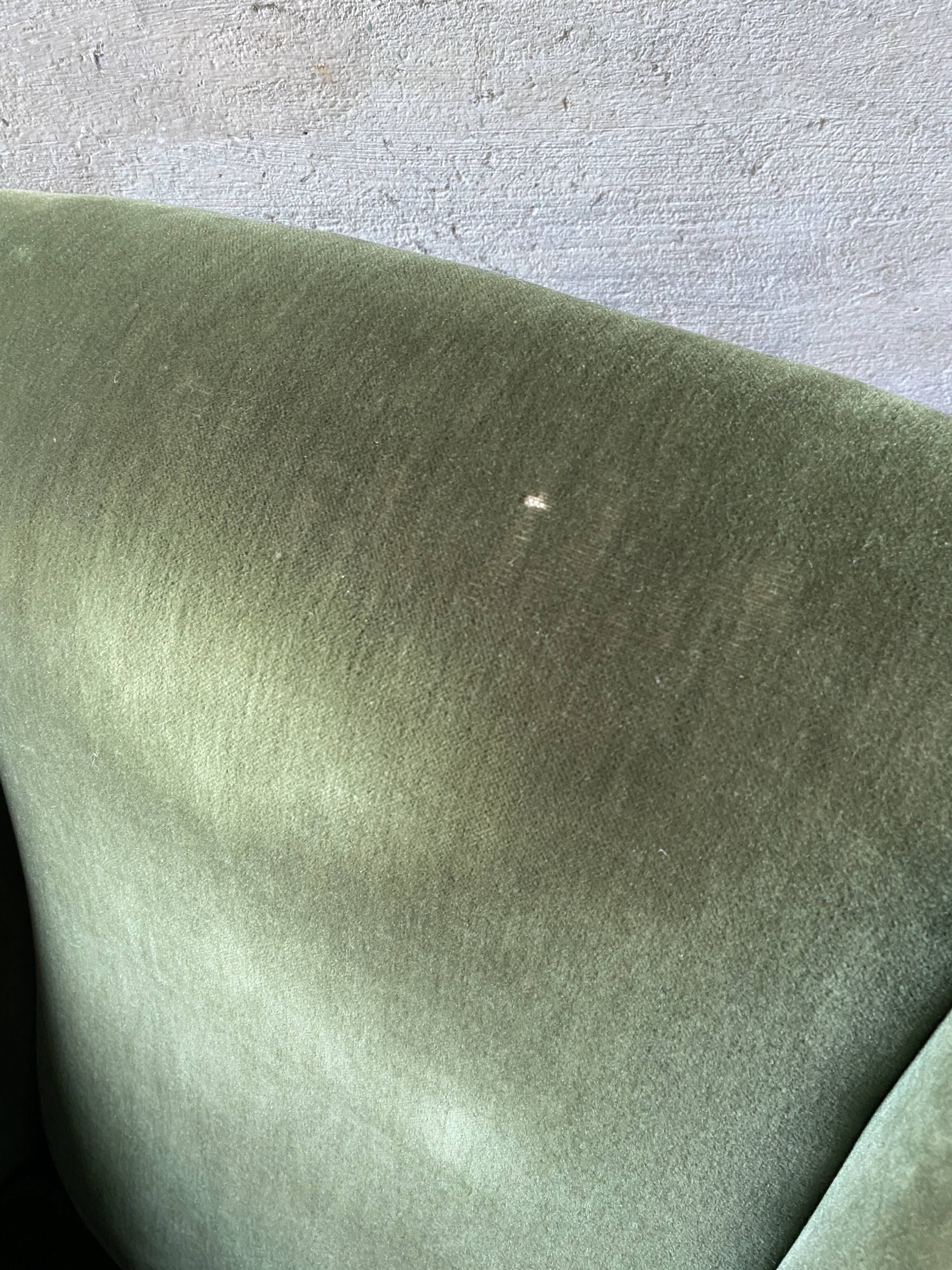 Vintage club armchair in green/khaki velvet fabric