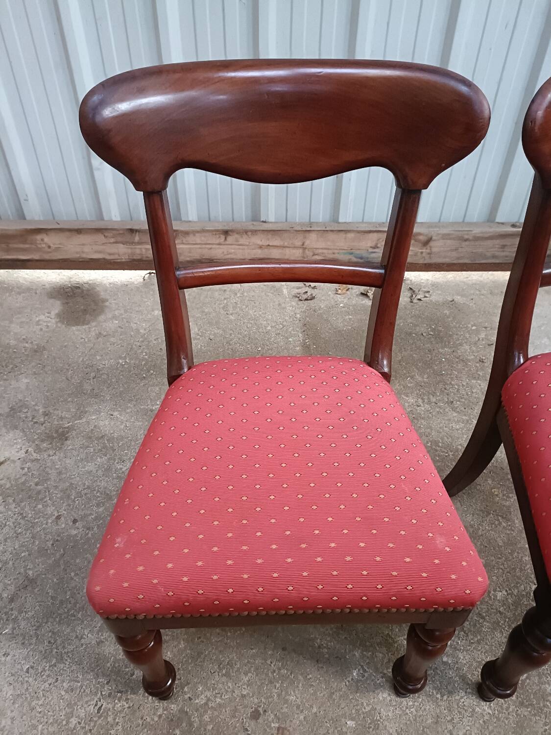 Pair of vintage English mahogany chairs, woven in red