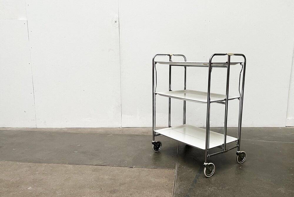 Vintage German folding service trolley with 3 shelves, 1970s.