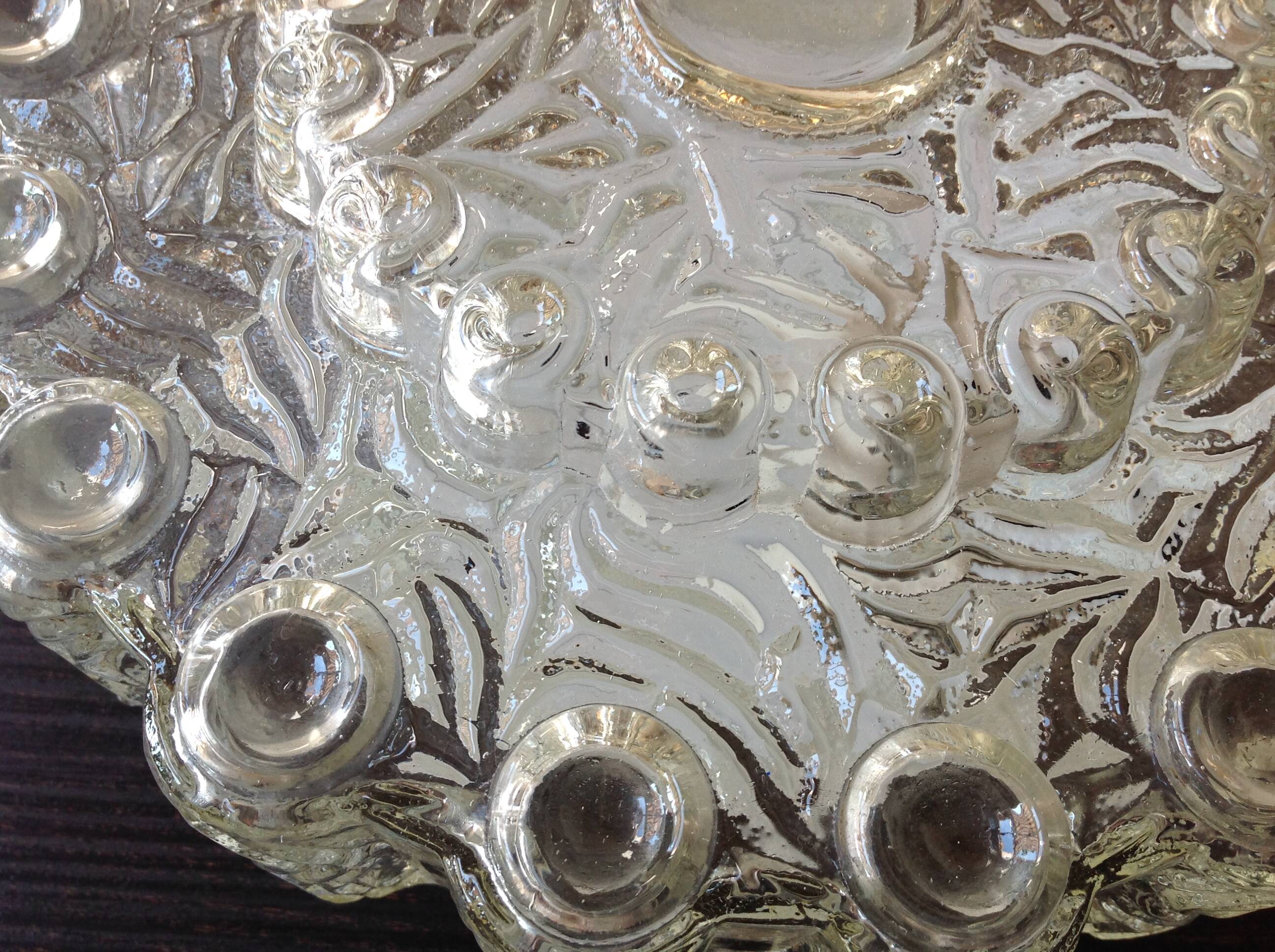 Round vintage bubbled glass ceiling light from the 60s and 70s