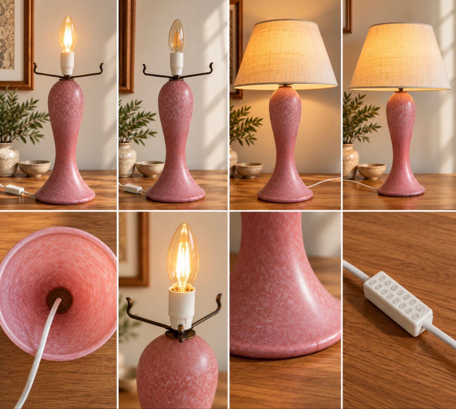 Vintage lamp in speckled pink blown glass