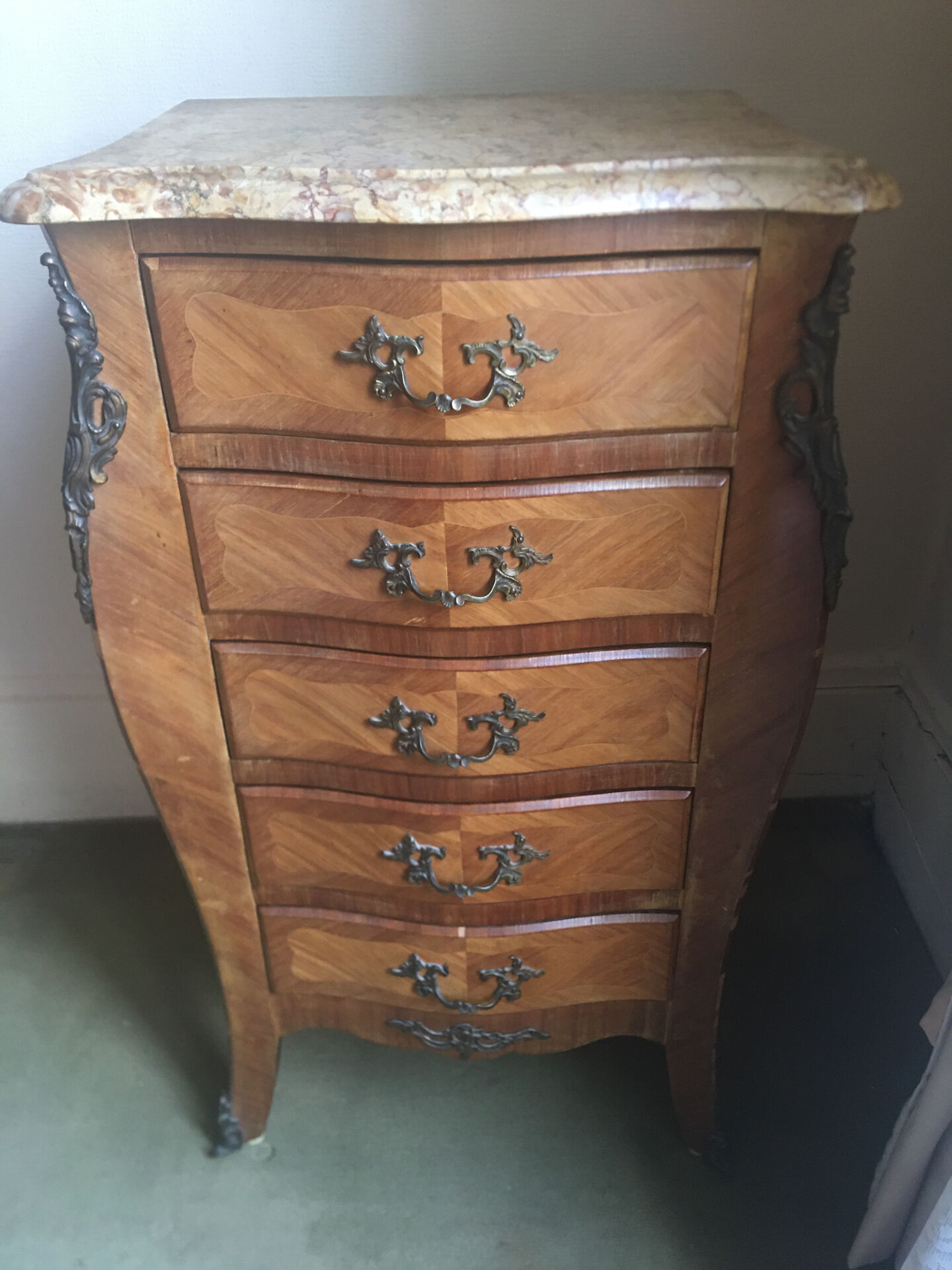 Rosewood and marble chest of drawers