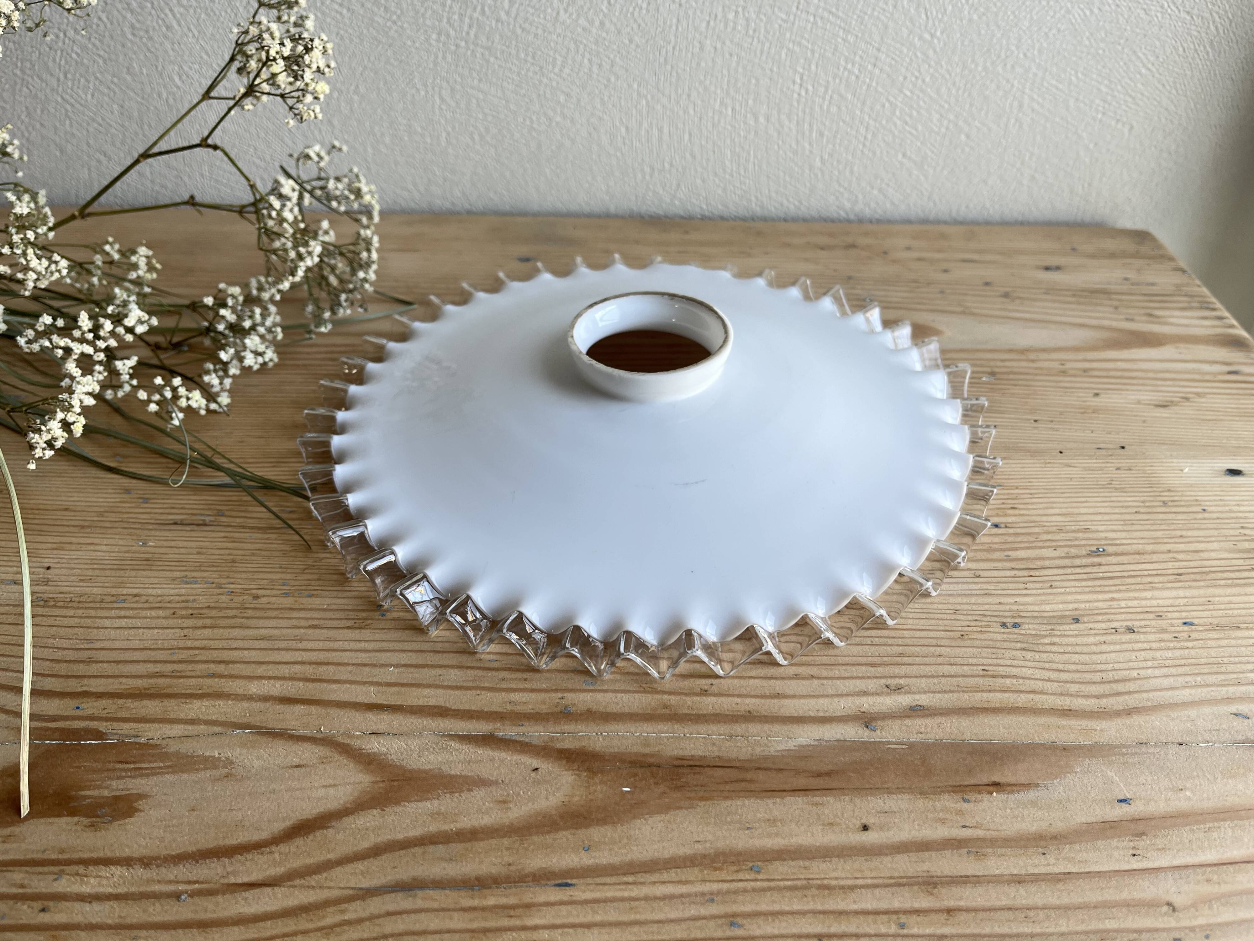 Vintage white serrated opaline pendant light
