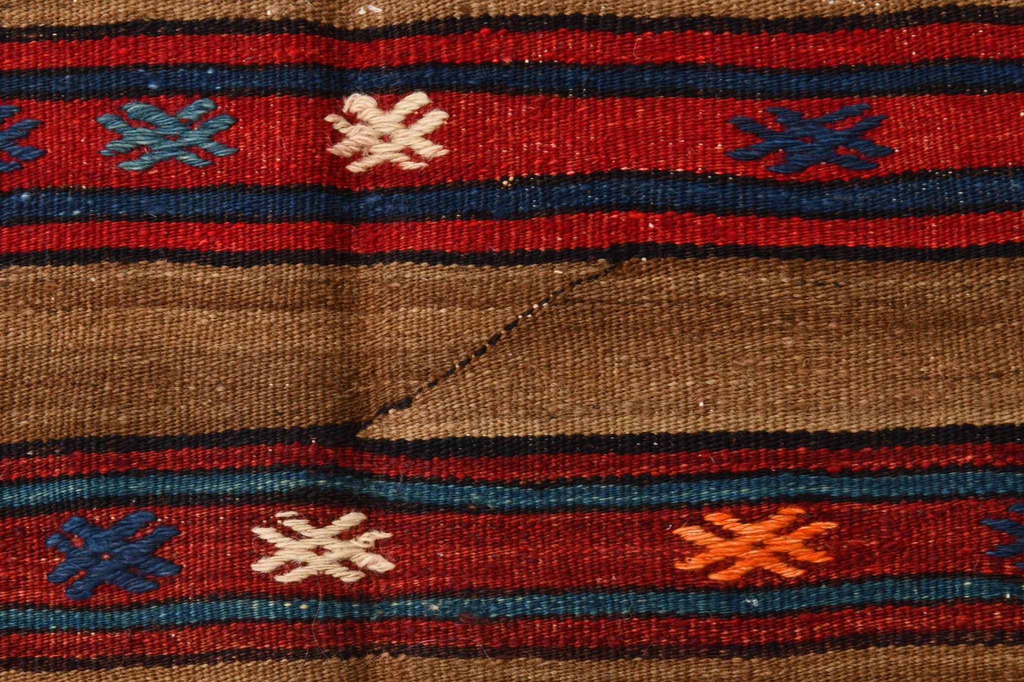 Turkish Striped Red Brown Vintage Kilim Rug, 154x246Cm