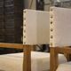 Pair of brutalist armchairs in oak and cream boucle 1950s