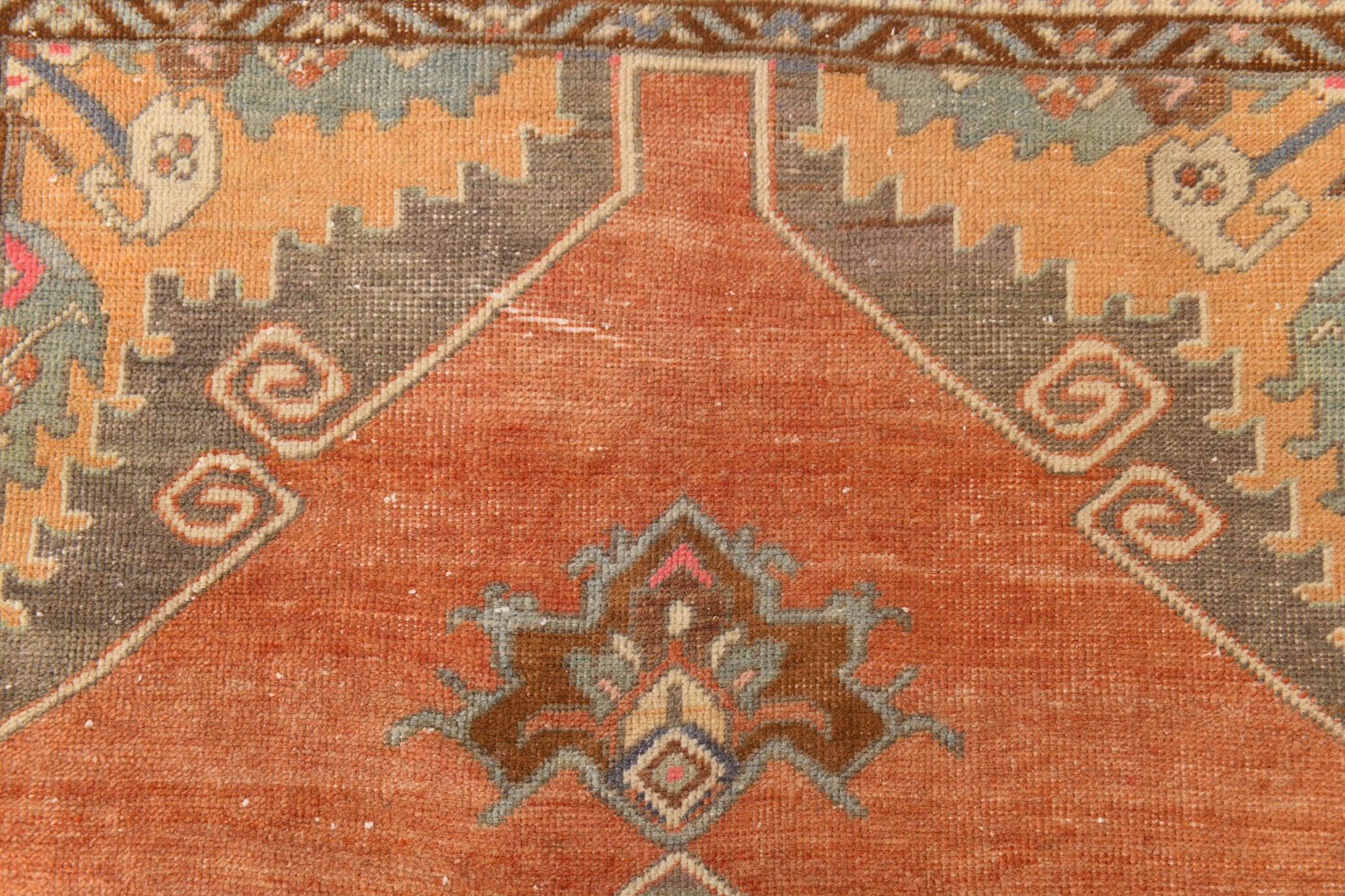 3x11 Red & Beige Oriental Vintage Runner Rug, 107x336Cm