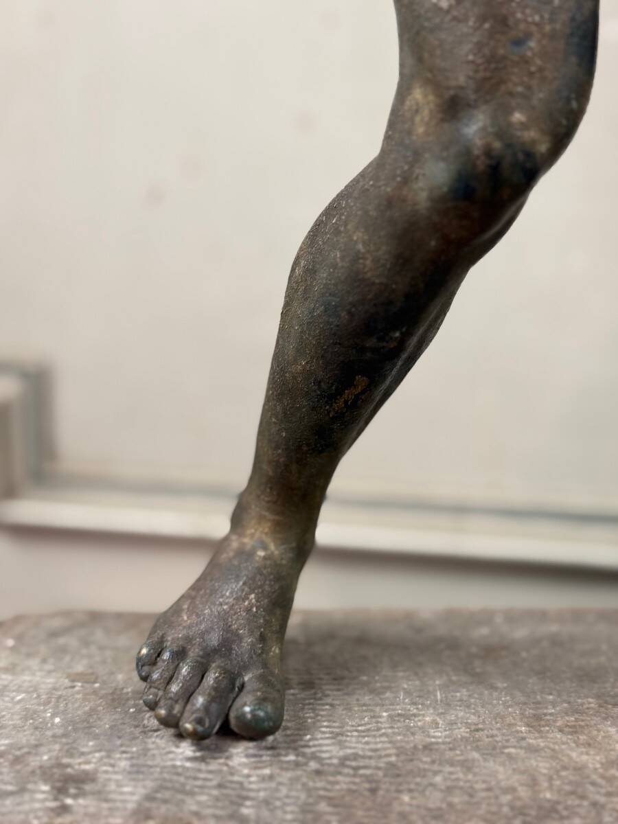 Faun with a Wineskin, Large Bronze Patina Excavated, Object from the Grand Tour, 19th Century