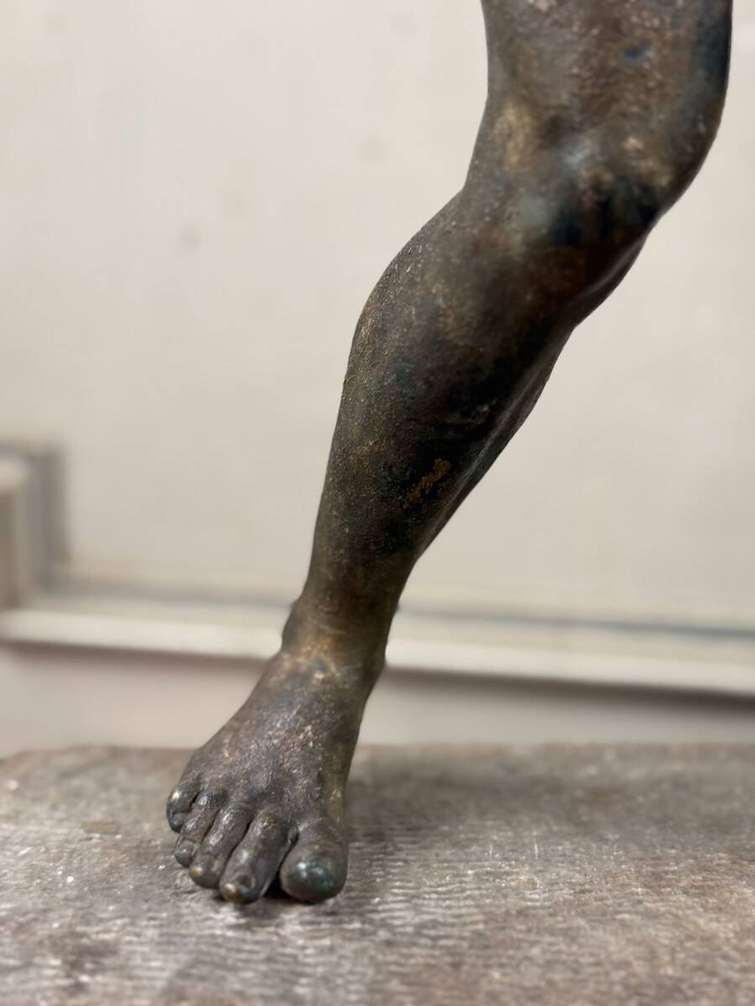 Faun with a Wineskin, Large Bronze Patina Excavated, Object from the Grand Tour, 19th Century