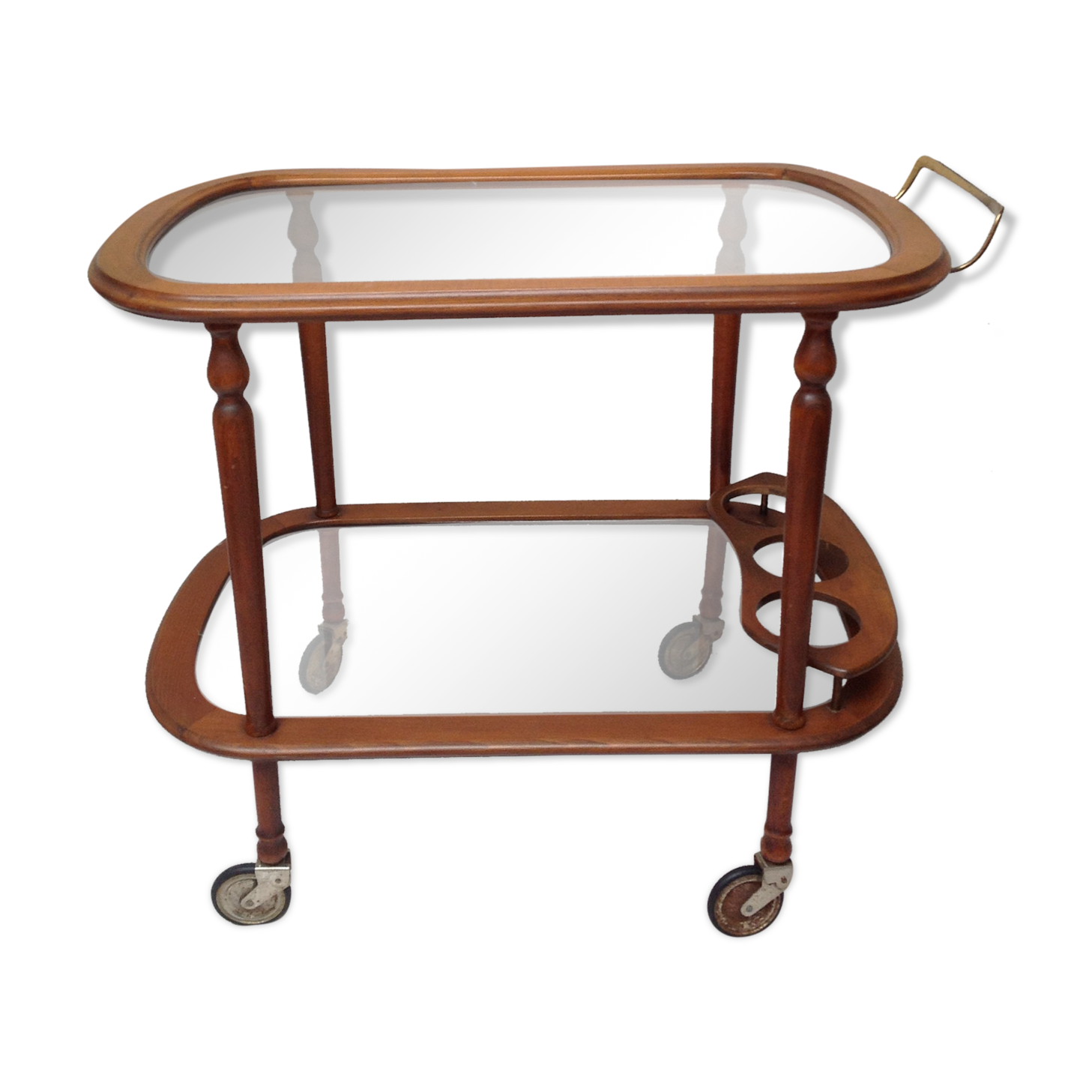 Scandinavian rolling service wood glass and brass