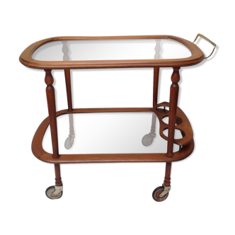 Desserte roulante scandinave bois verre et laiton