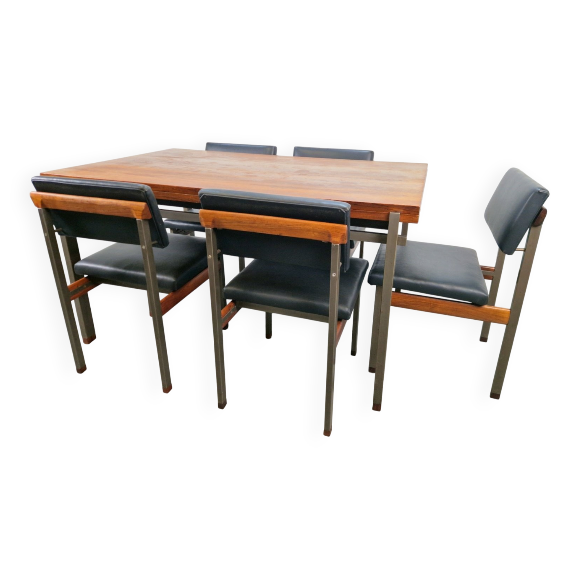 Pali Dining Chairs and Table by Louis van Teeffelen for Wébé, 1960s, Set of 6