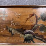 According to Emile GALLE: Rectangular wooden tray with marquetry decoration
