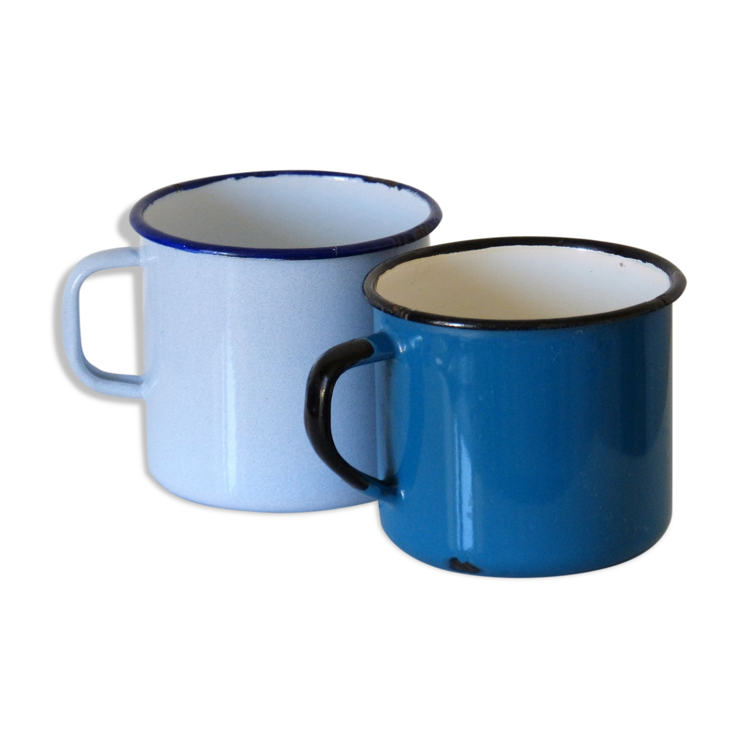 2 vintage 60 ' s sheet metal mugs