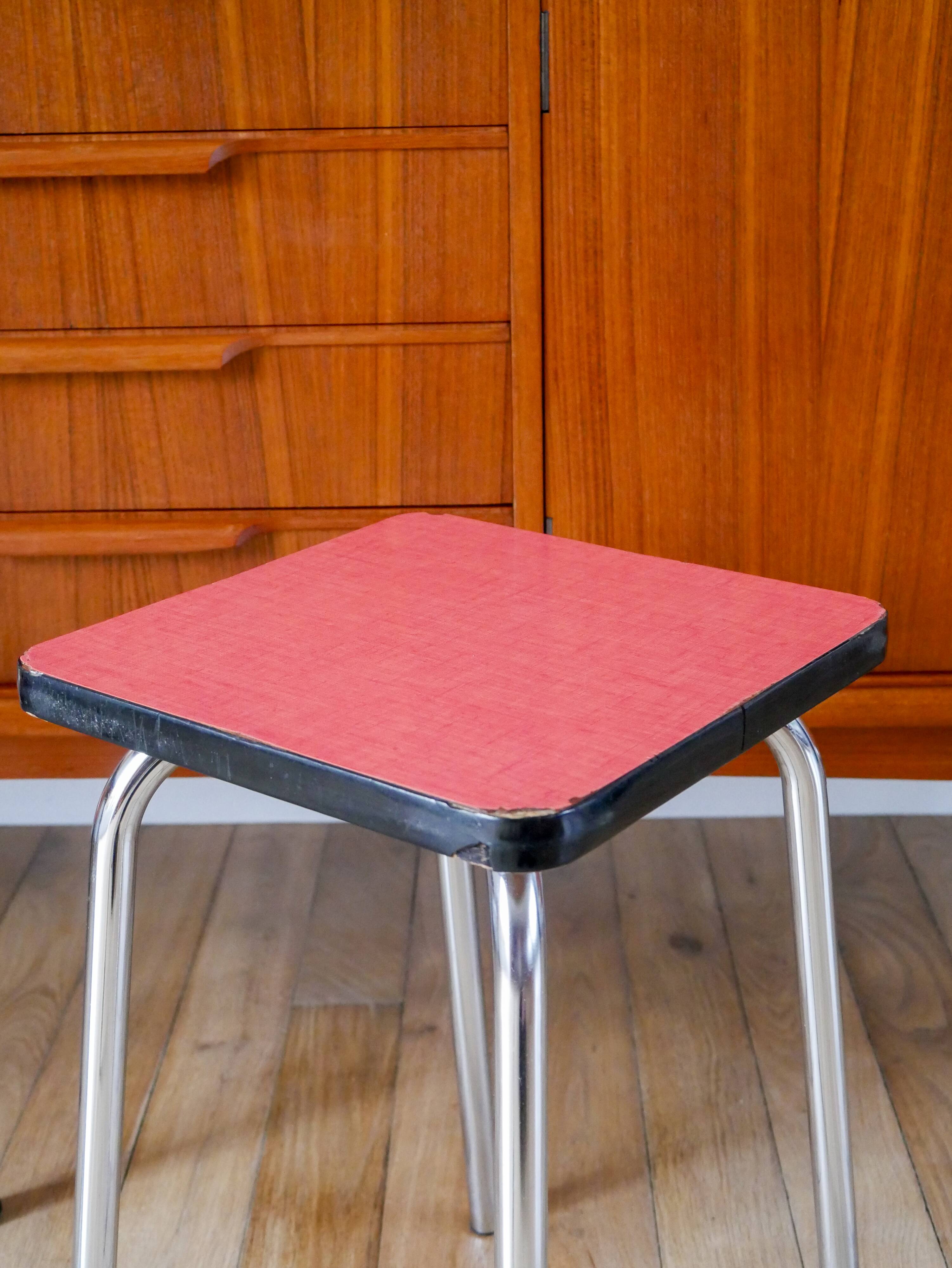 Pair of green and red Formica stools, 1970