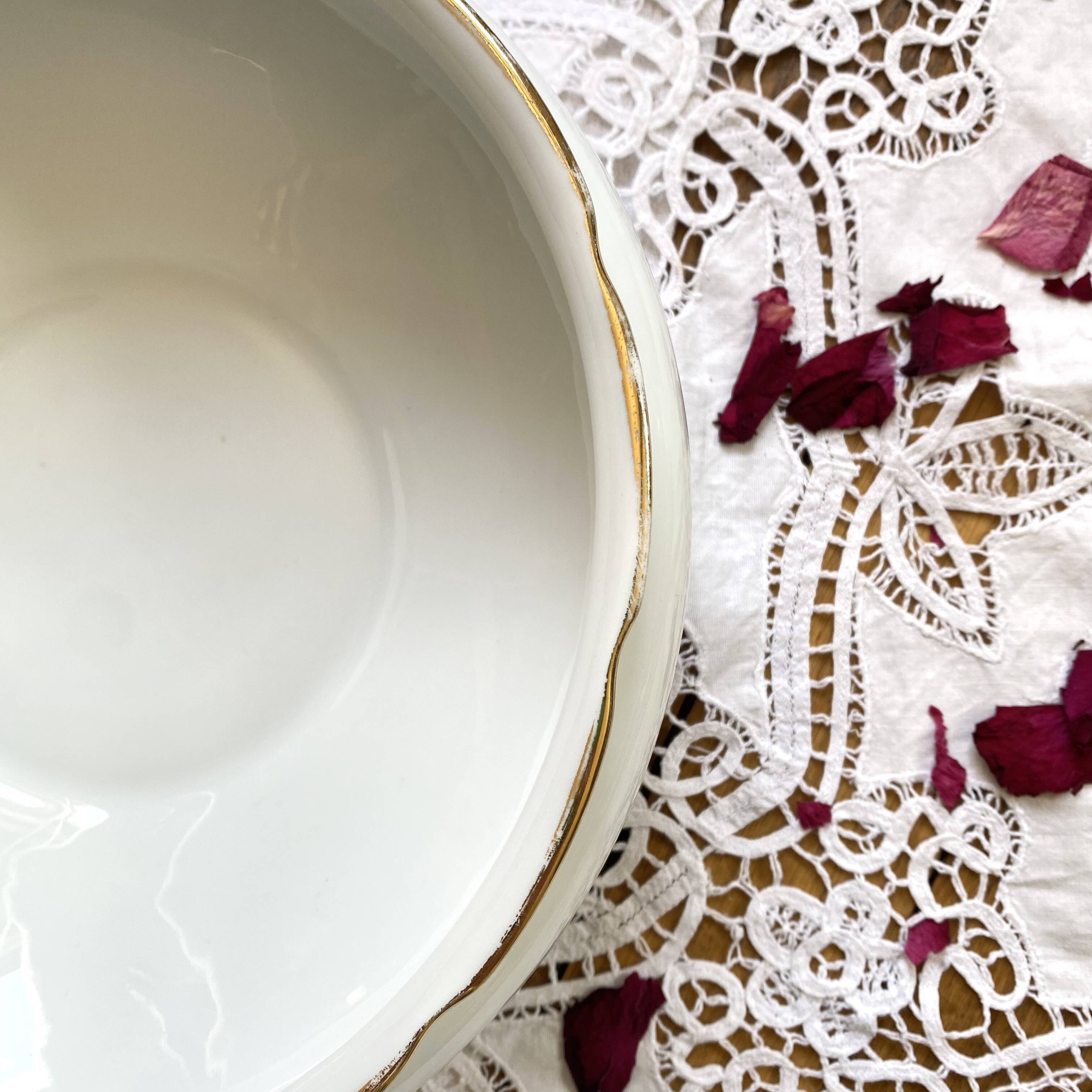 Salad bowl with gilding, vintage Sologne Lamotte porcelain