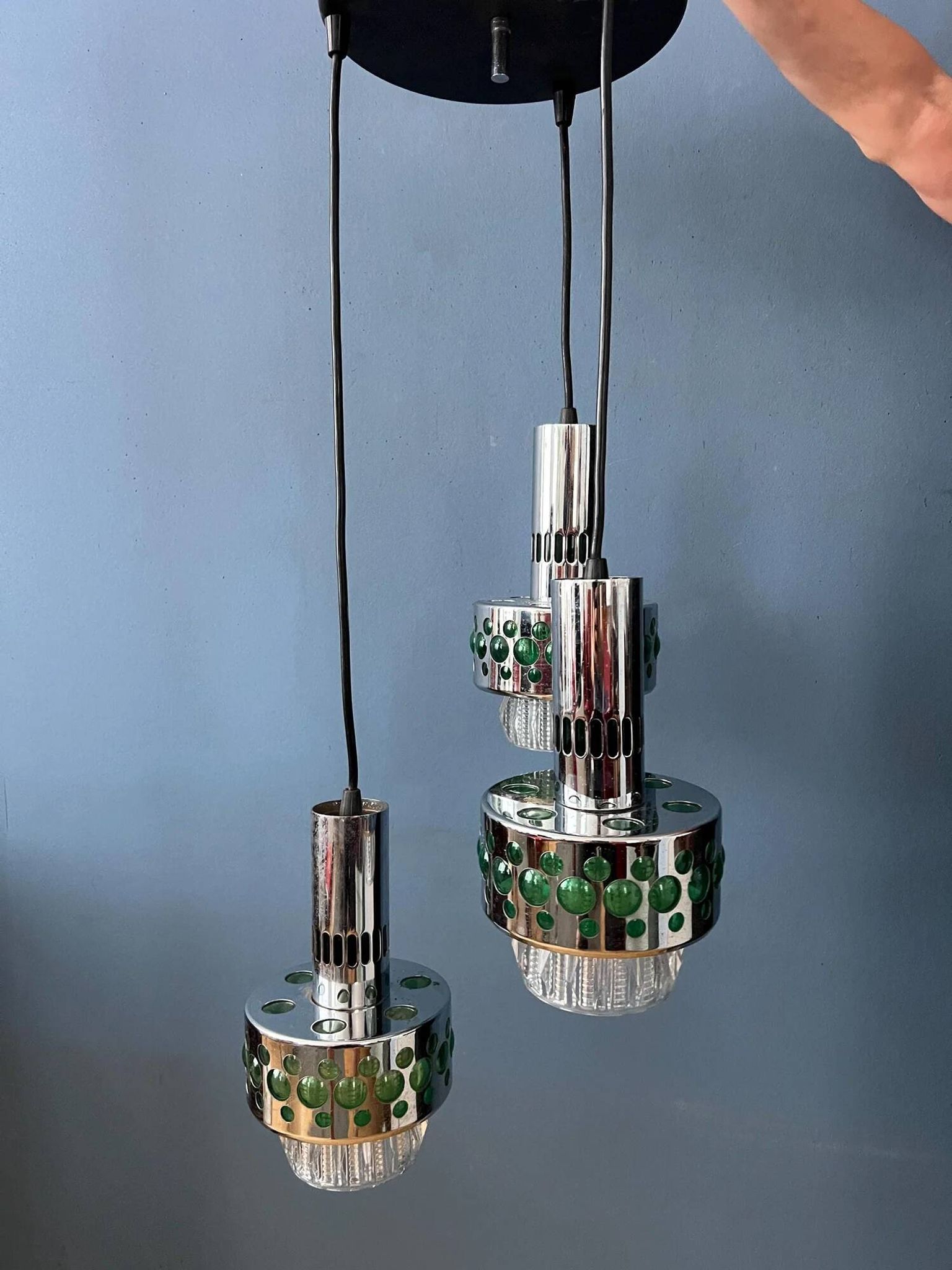 Vintage space age massive green waterfall pendant light