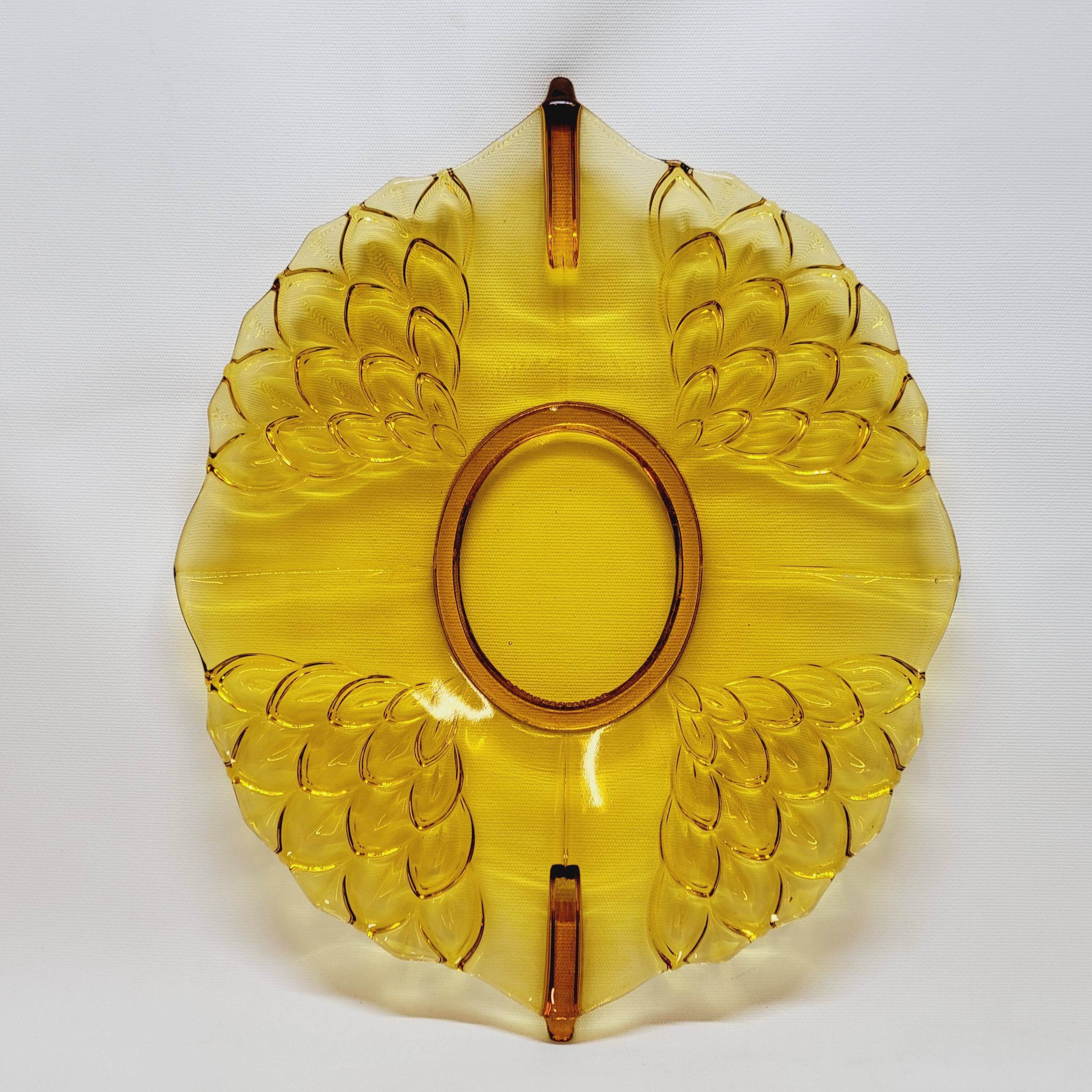Old Art Deco Dish In Amber Crystal Czechoslovakia