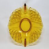 Ancien Plat Art Déco En Cristal Ambré Tchécoslovaquie