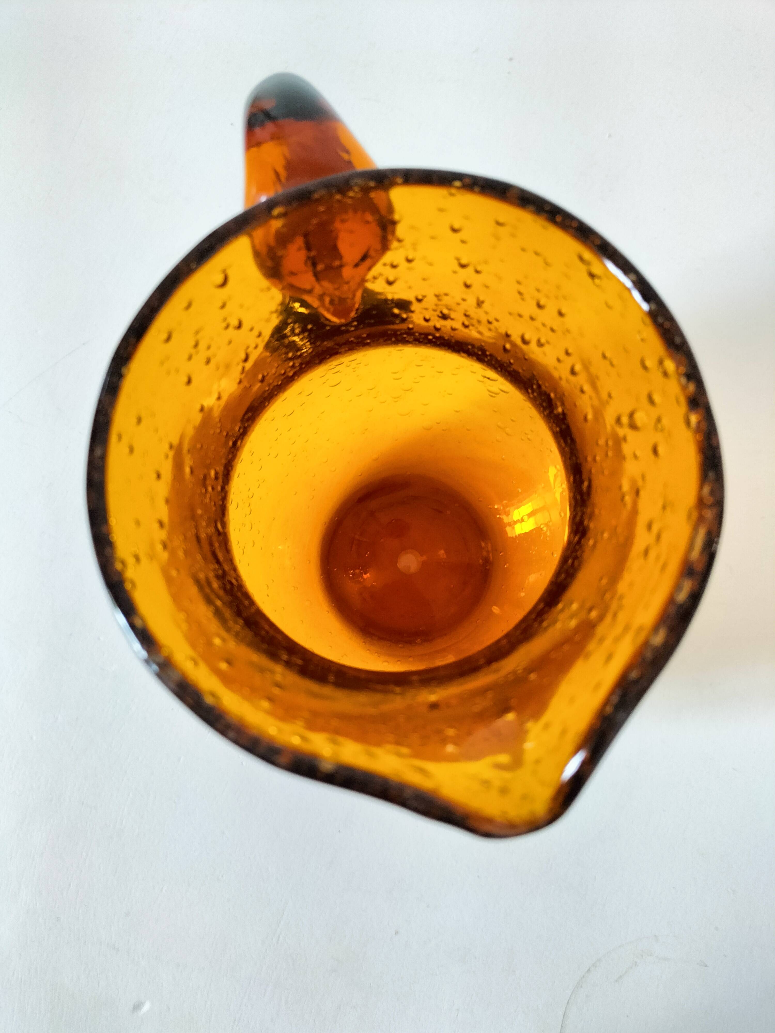 Blown glass pitcher with bubbles from Biot – amber colour