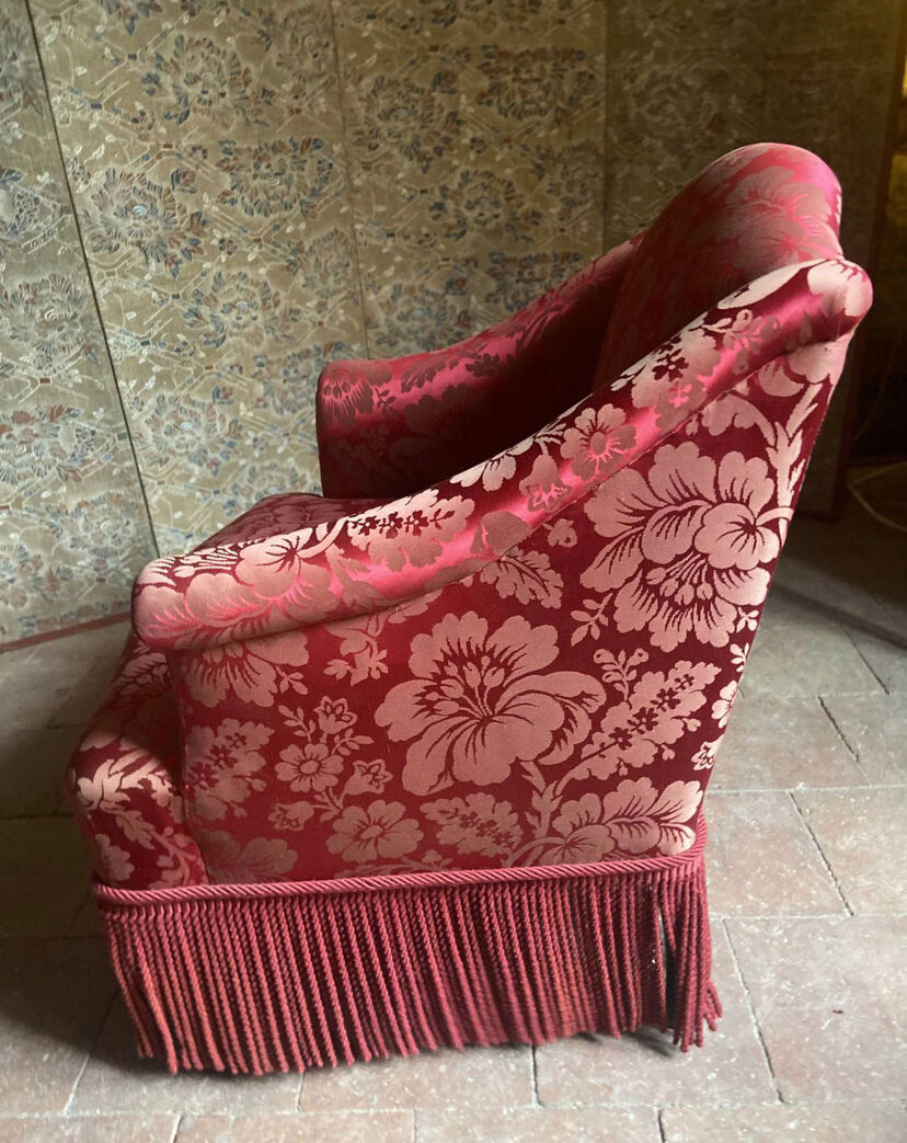 Armchair Napoleon III red satin