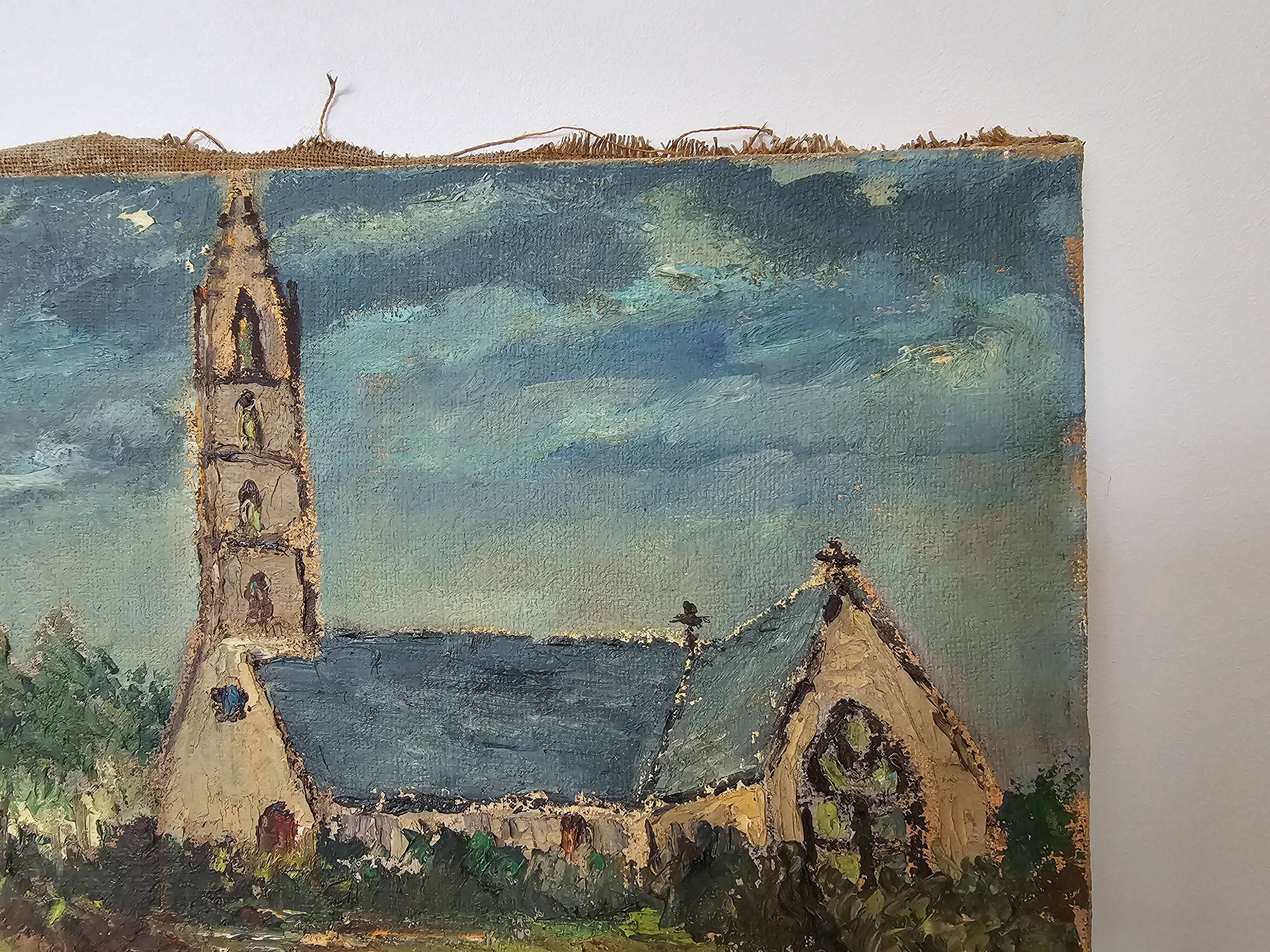 Painting - Oil on canvas Breton Village Signed Louis Hayaux (1897 - 1982)