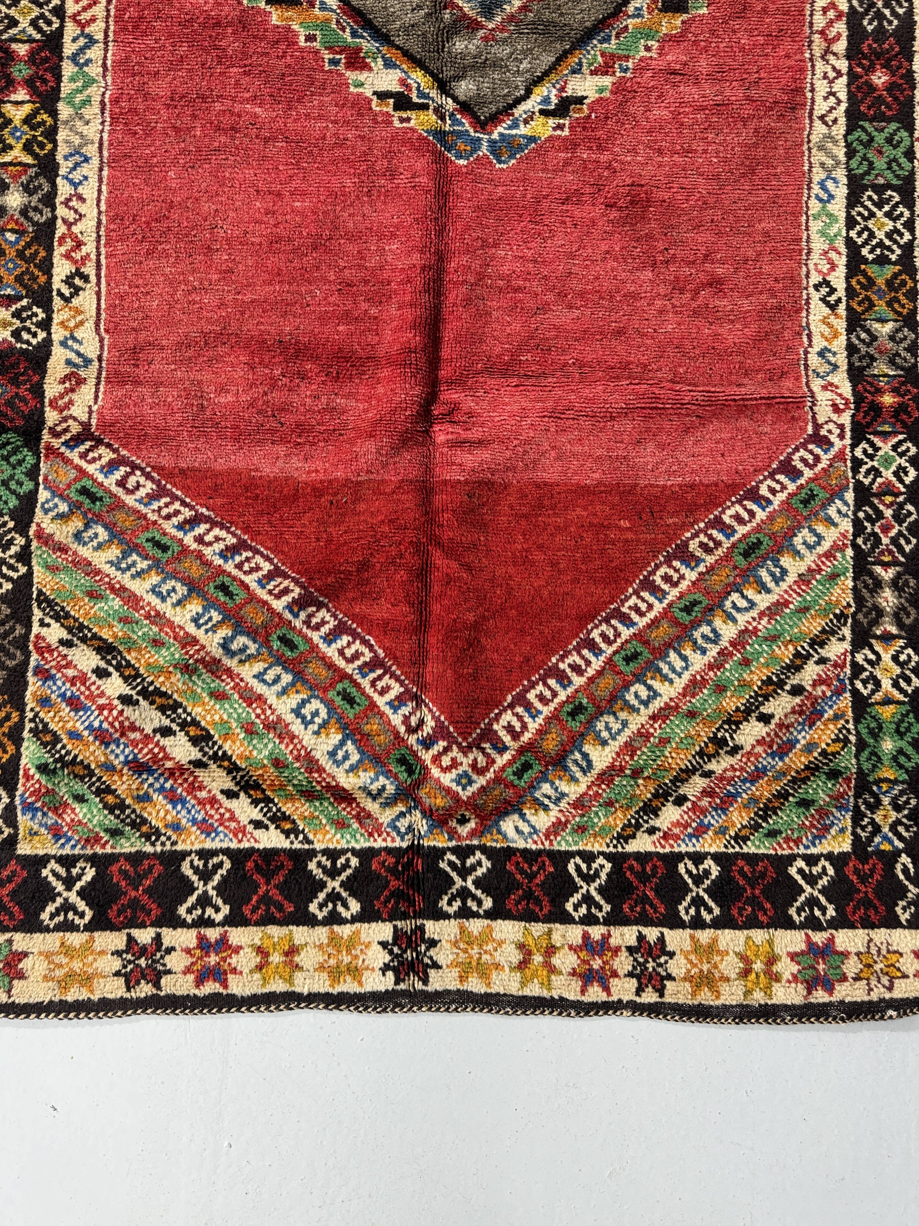 Vintage Red wool rug, Berber Antique Taznakht rug.