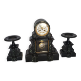 Napoleon III fireplace garniture, black marble and sea green.
