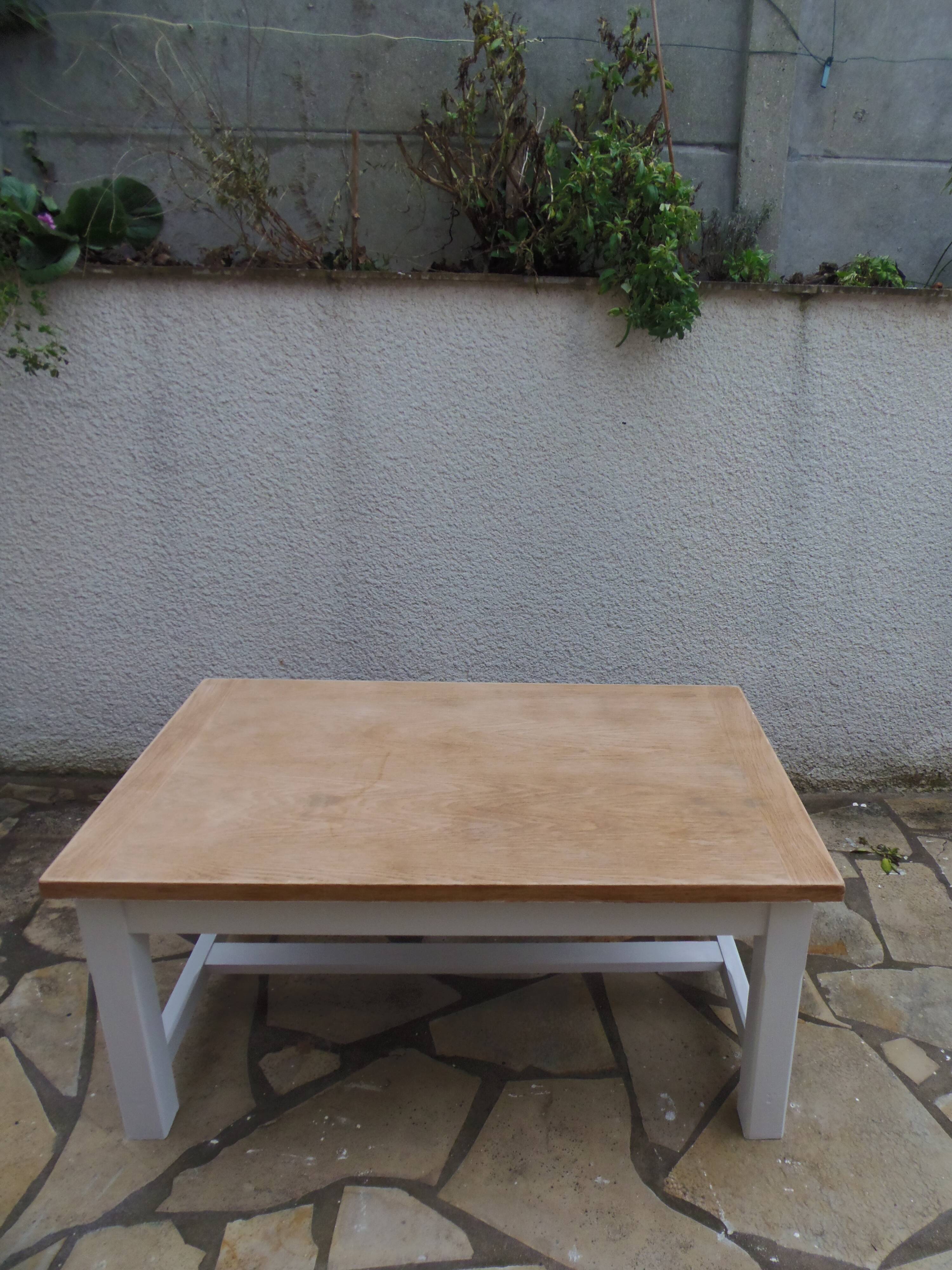 Coffee table made from a vintage farmhouse table, pearl legs.
