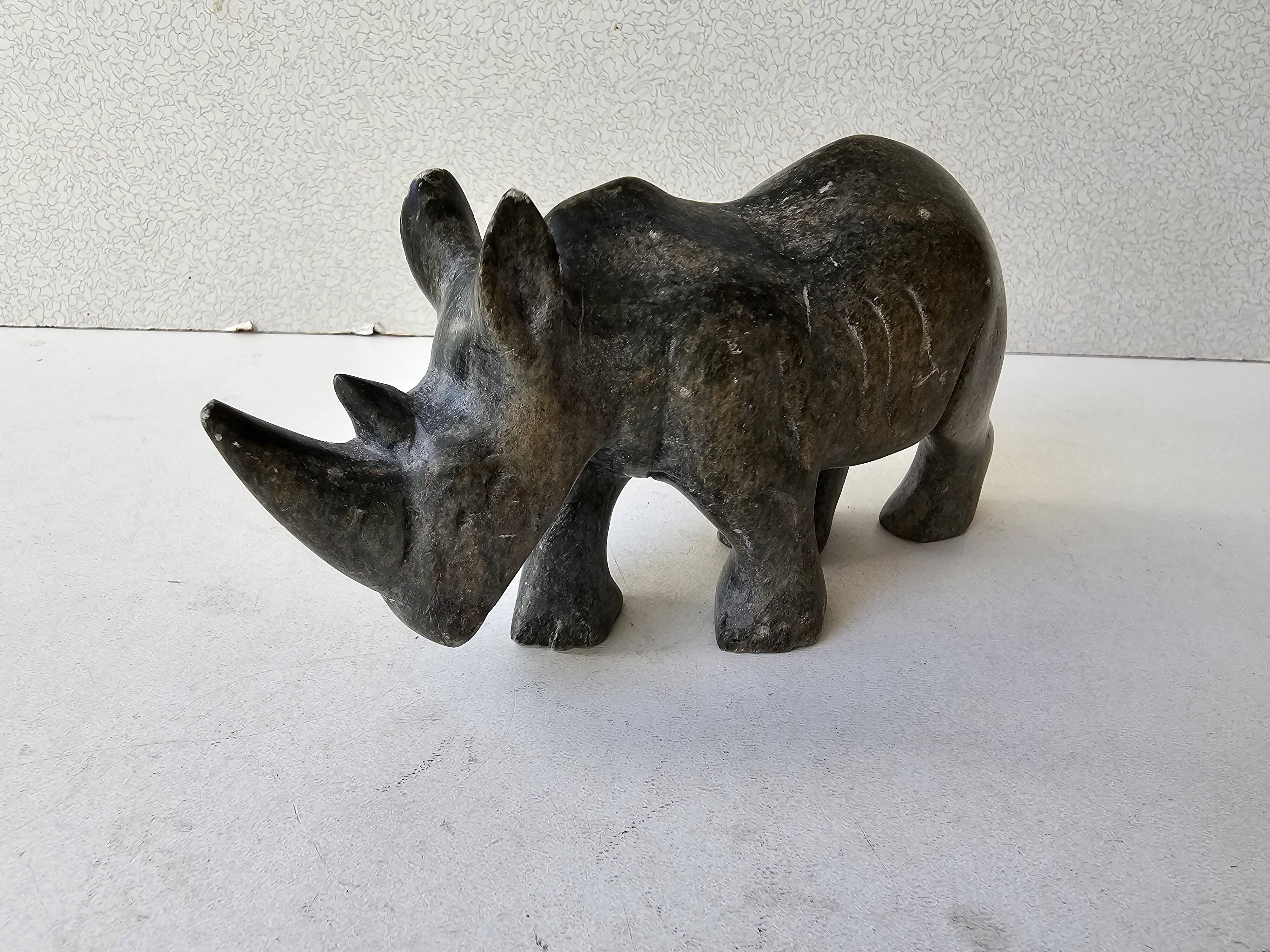 Paperweight Sculpture Zoomorphic Statuette in Stone Rhinoceros