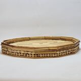 Rattan straw bamboo serving tray French vintage 70s