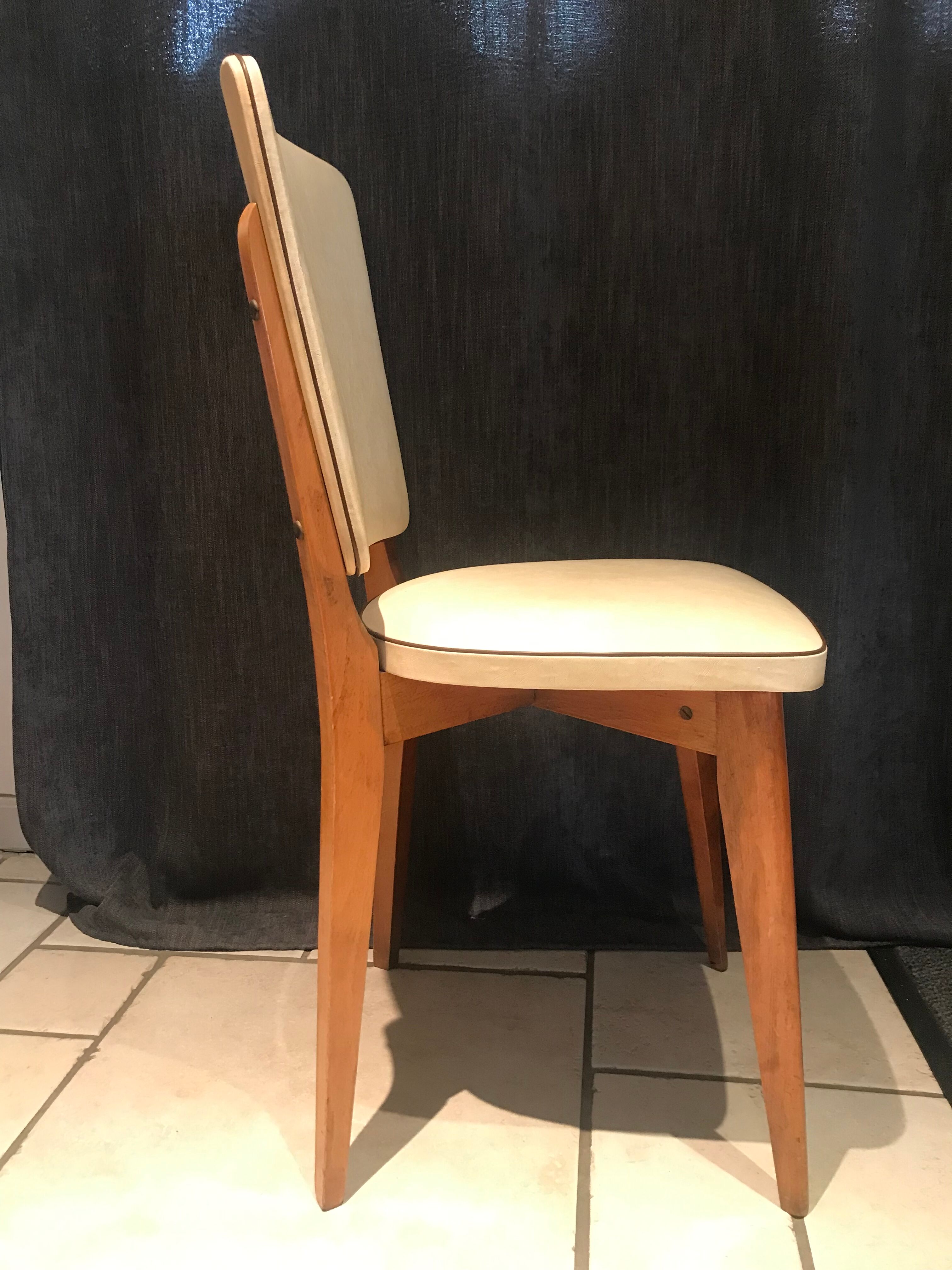 Suite de 6 chaises vintages Skaï beige 1970