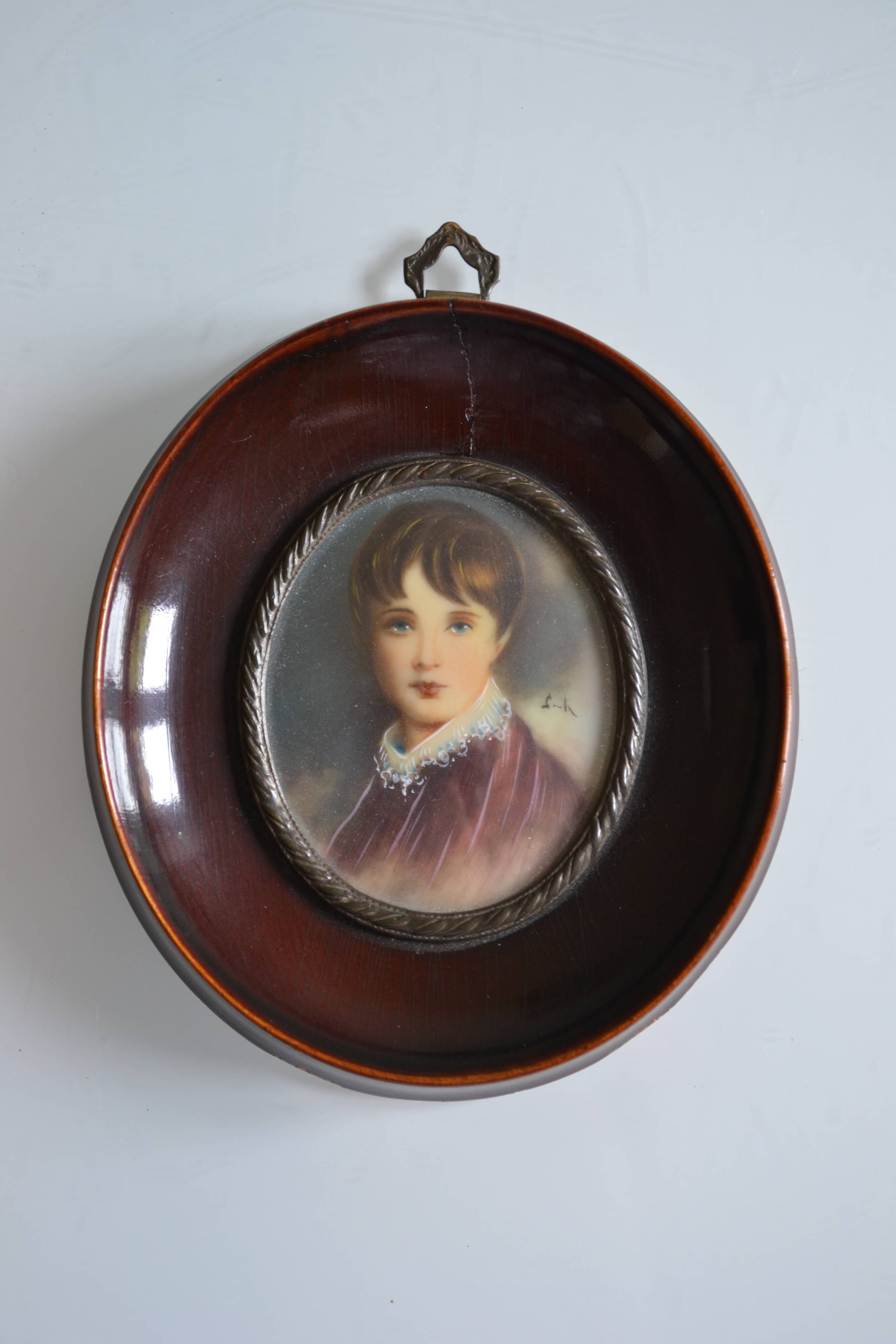 Miniature portrait of a young boy, framed and under glass
