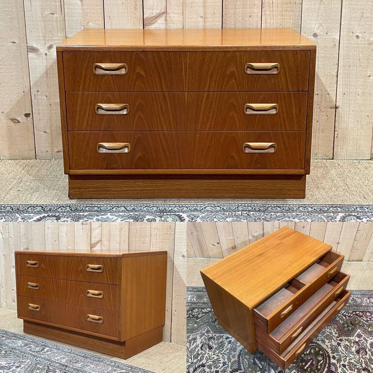 Low 3-drawer chest of drawers from the GPlan brand in teak from the 70s