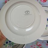 6 assiettes creuses anciennes Badonviller francine fleurs bleues et vertes au pochoir