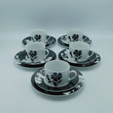 5 cups, 5 saucers, 5  cake plates