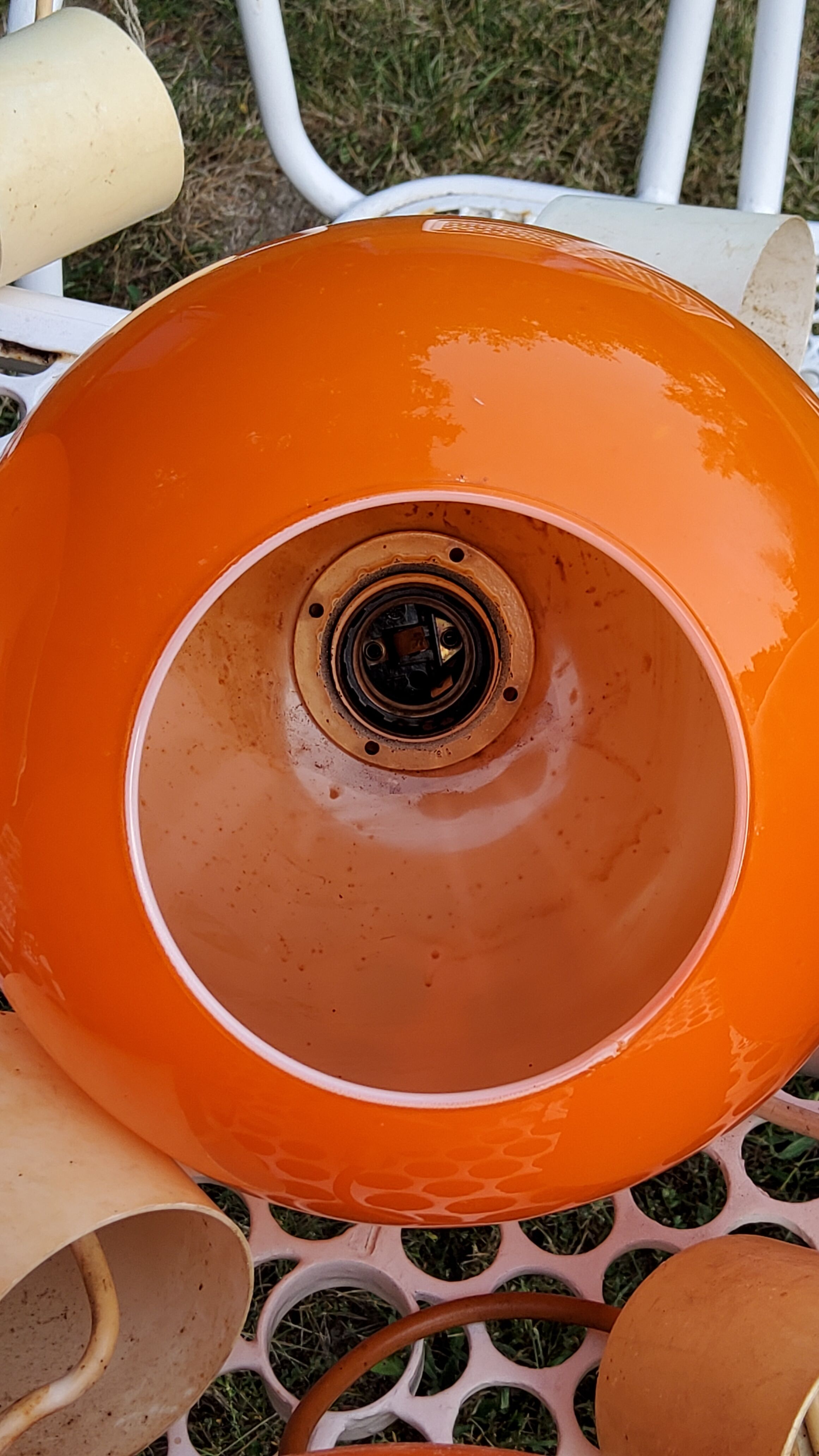 Set of 5 orange glass ball pendants from the 70s