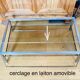 1970s coffee table in brushed metal, brass and smoked glass by Willy R
