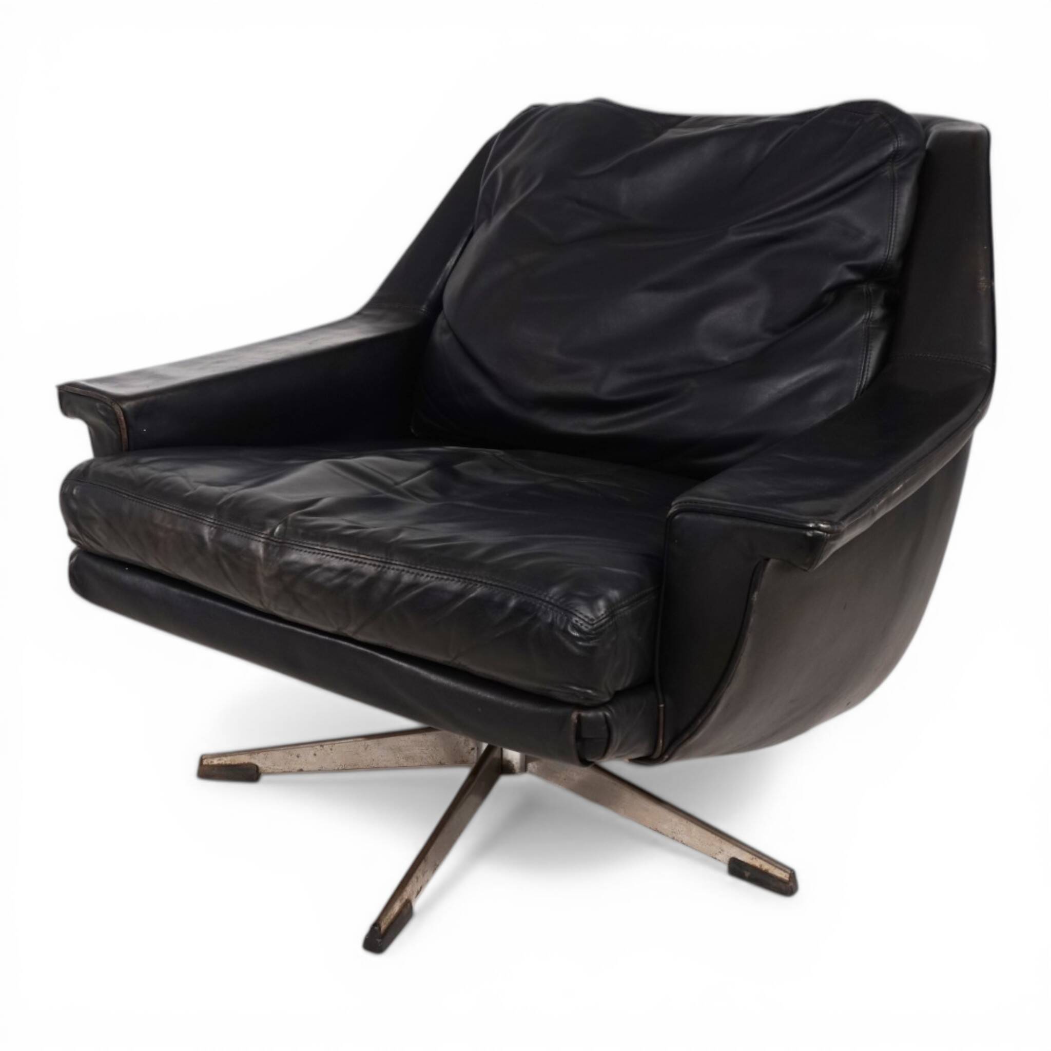 ESA 802 Black Leather Lounge Chair by Werner Langenfeld, 1970