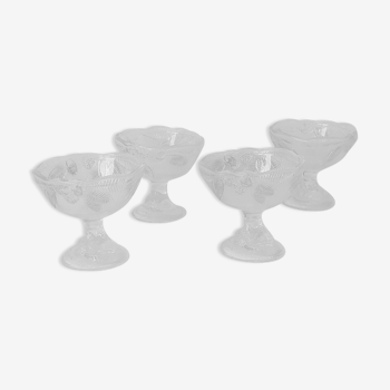 Set de 4 coupes à glaces en verre avec motifs feuillages