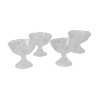 Set de 4 coupes à glaces en verre avec motifs feuillages