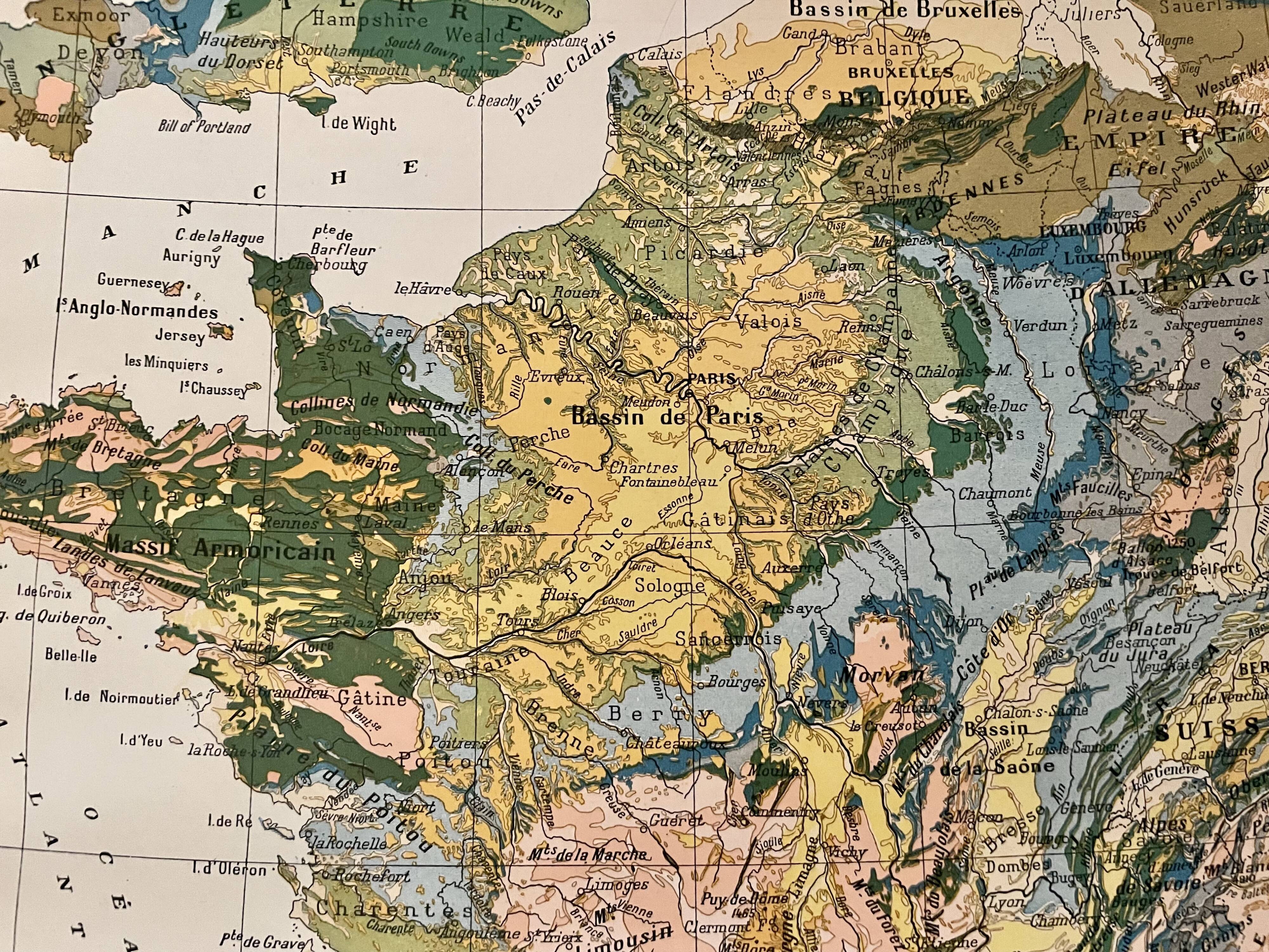 Old geological map of france from 1897