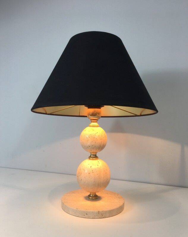 Travertine and brass lamp