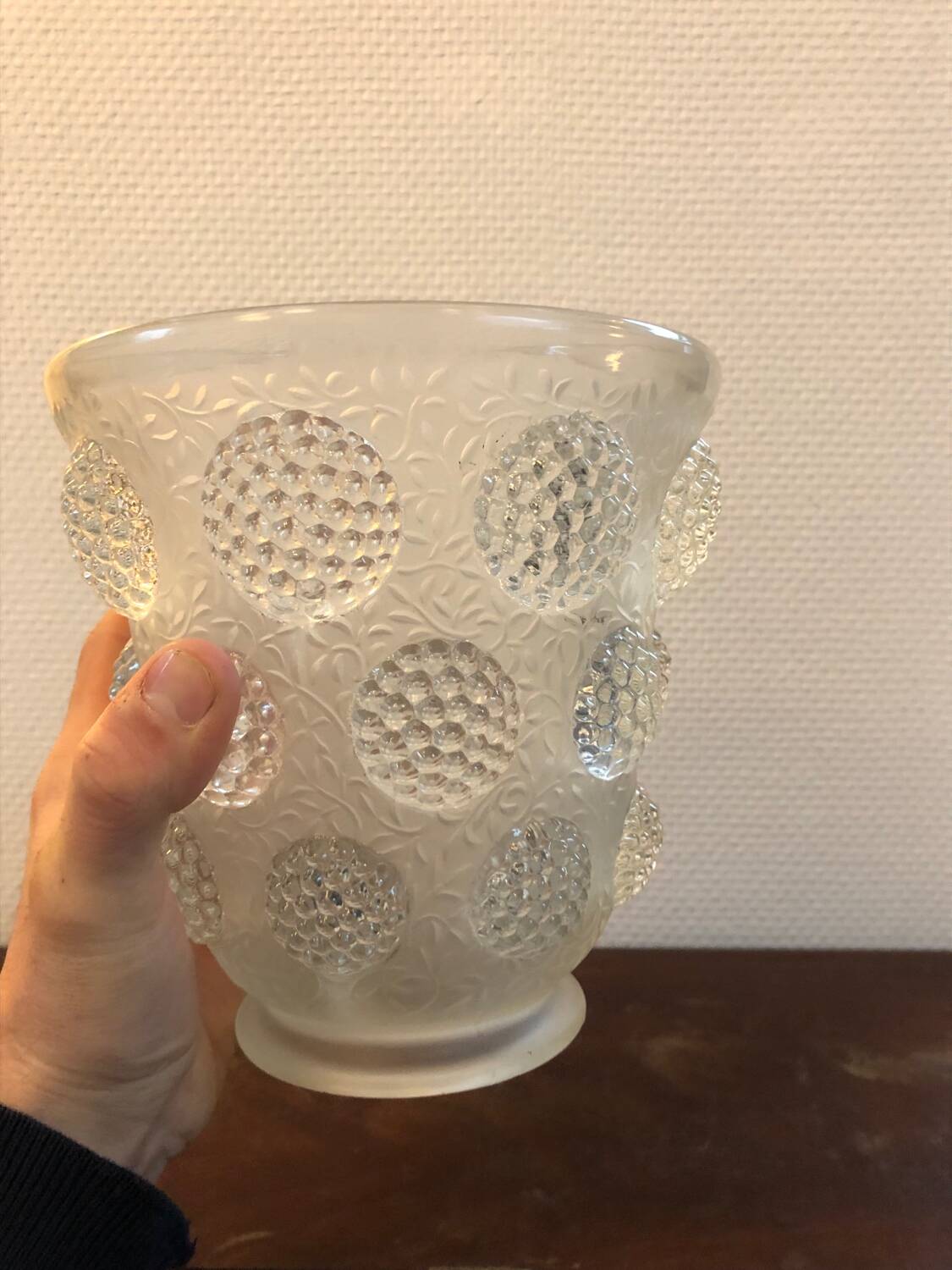 Vintage Verlys glass vase with cabochons