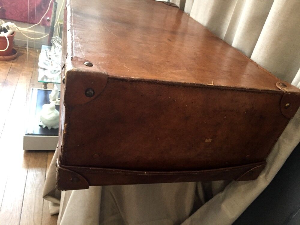 Vintage suitcase in indoor leather light khaki fabric