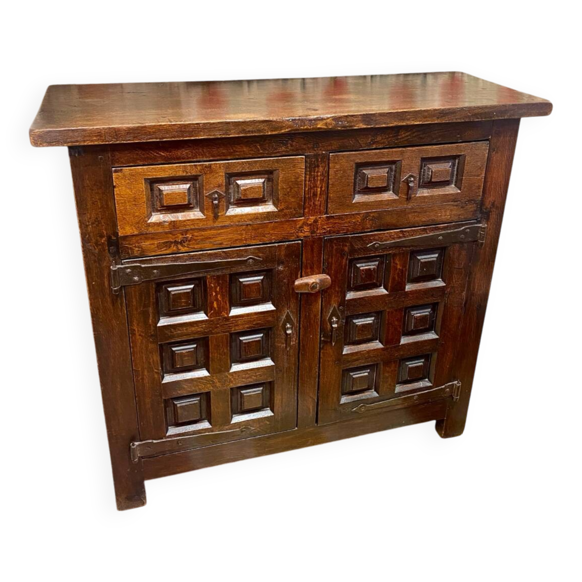 Brutalist geometric carved Spanish sideboard